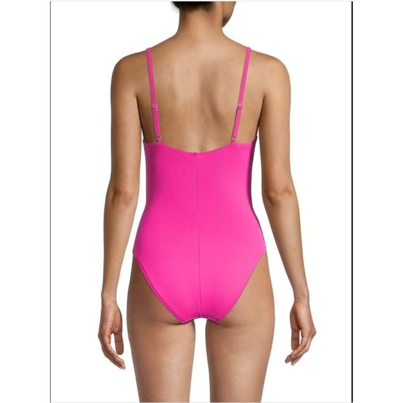 ROBIN PICONE Olivia Knot-Front One Piece Swimsuit Fuchsia Pink 4 NEW - Picture 2 of 7
